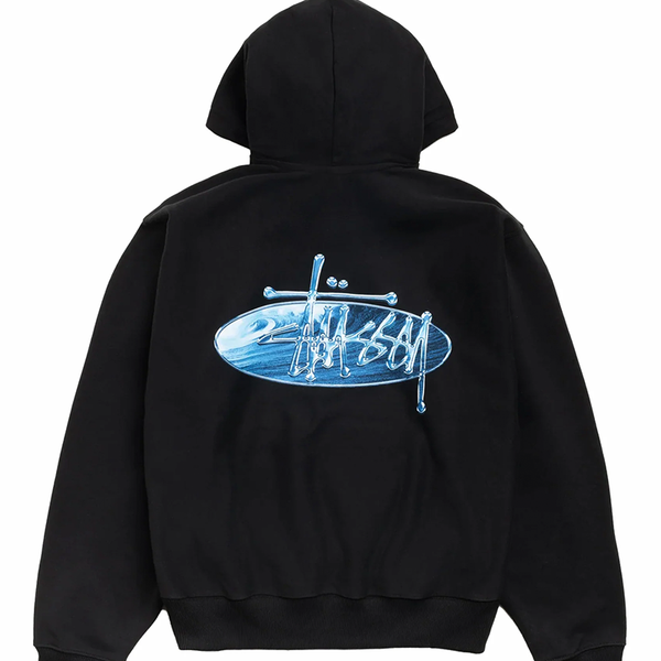 Stussy Wave Oval Hoodie - Black | Heavyweight Cotton Sweatshirt