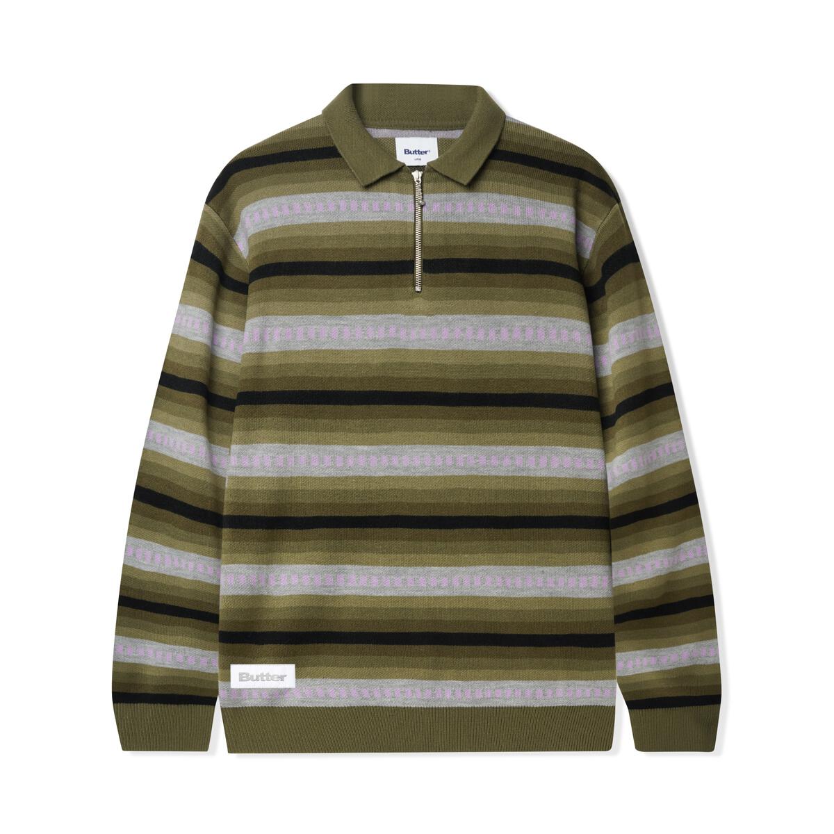 Butter Goods Linear Knitted Polo - Olive