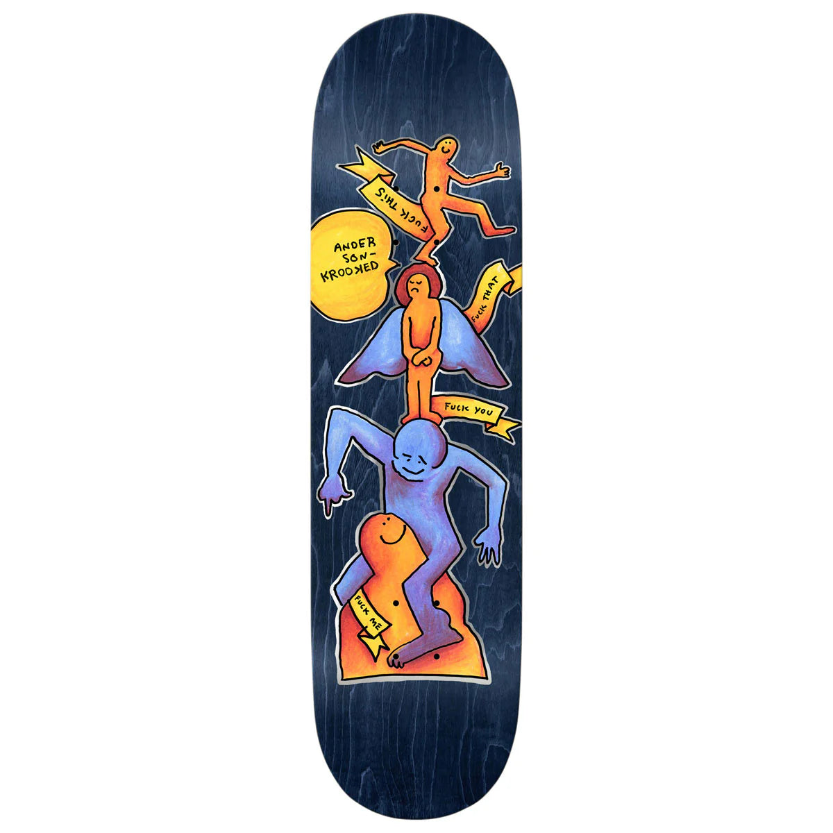 8.38 x 32 WB: 14.25
7-Ply Canadian Maple
Manufactured at BBS
Griptape not included
Krooked Manderson 'Stack' Deck - 8.38