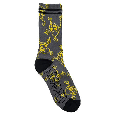 Krooked Skull Style Socks - Charcoal Yellow