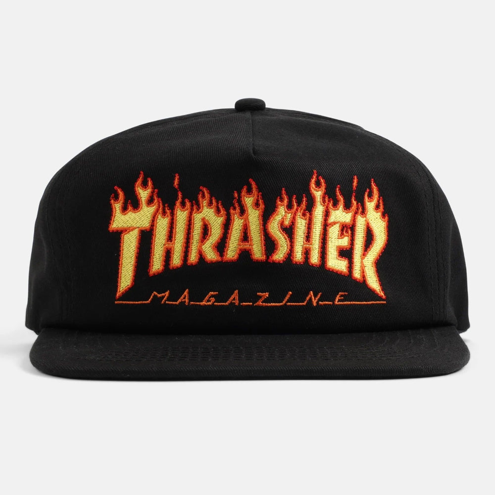 Thrasher Magazine Flame Embroidered Snapback - Black