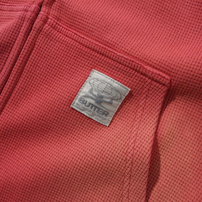Butter Goods Faded Waffle Zip-Thru Hood - Washed Red