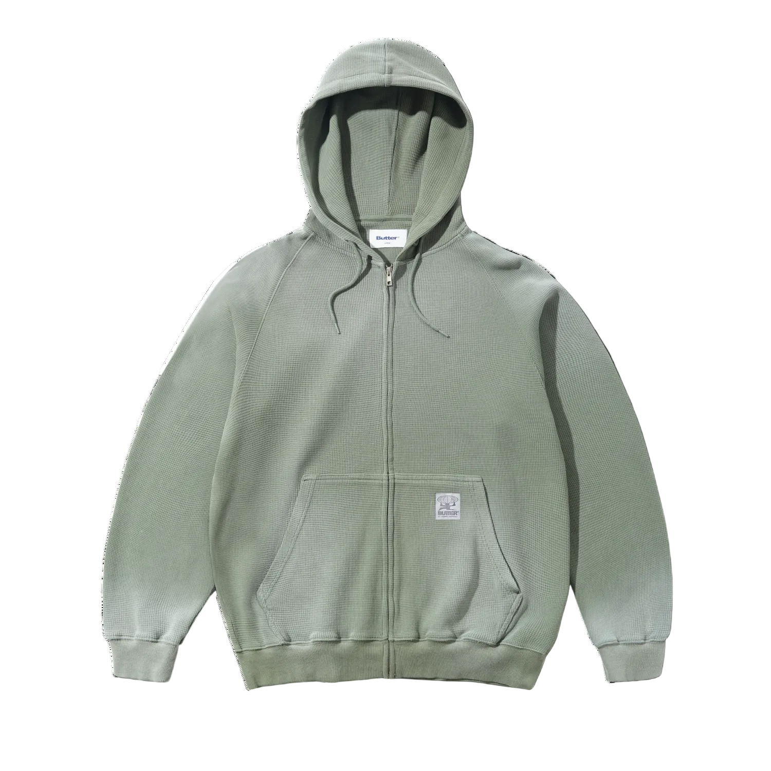 Butter Goods Faded Waffle Zip-Thru Hood - Washed Sage