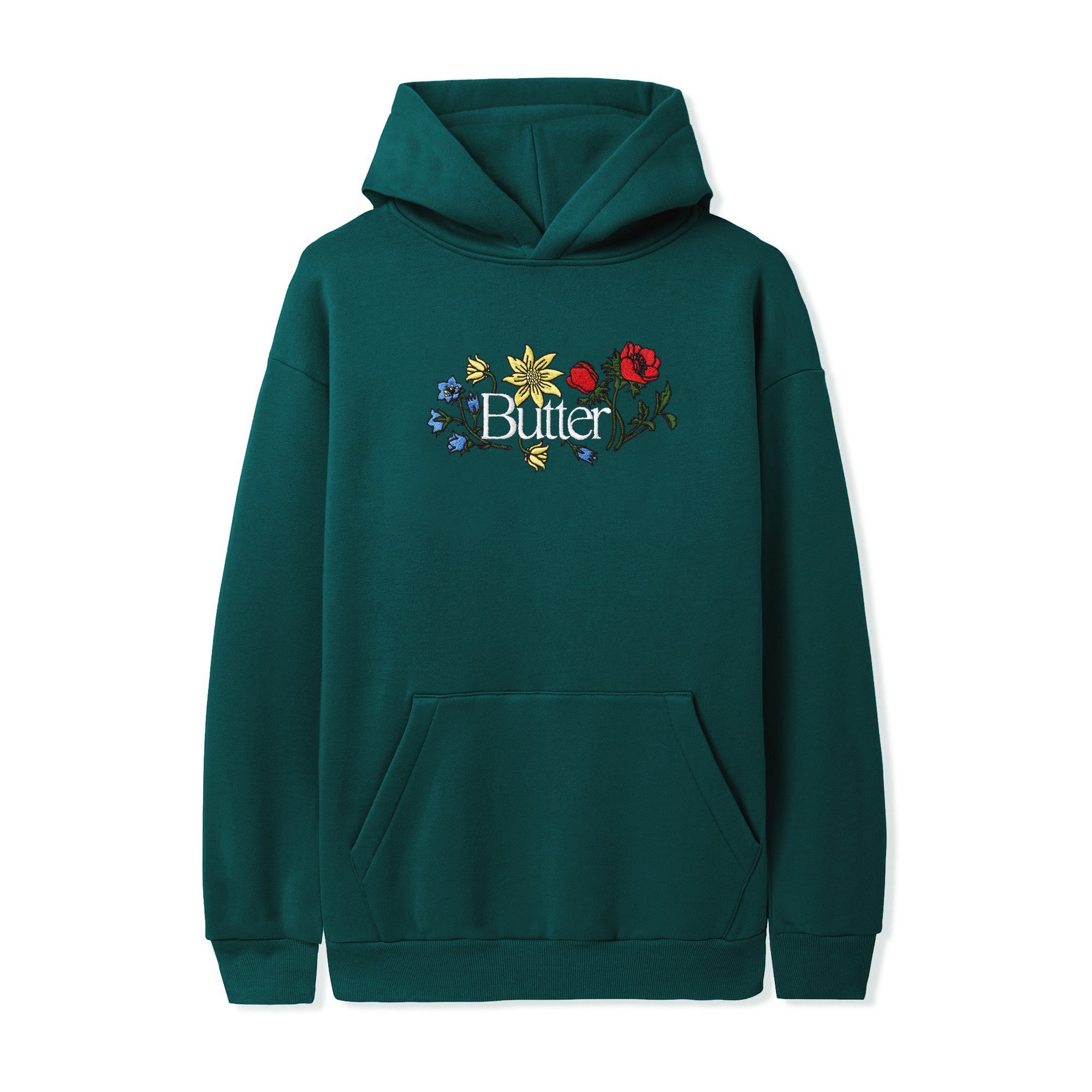 Butter Goods Floral Embroidered Pullover Hood - Dark Green