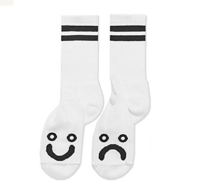 Polar Skate Co Happy Sad Rib Socks - White