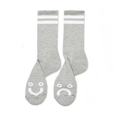 Polar Skate Co Happy Sad Rib Socks - Heather Grey