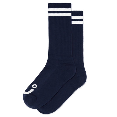 Polar Skate Co Long Rib Socks Happy Sad - Navy/White