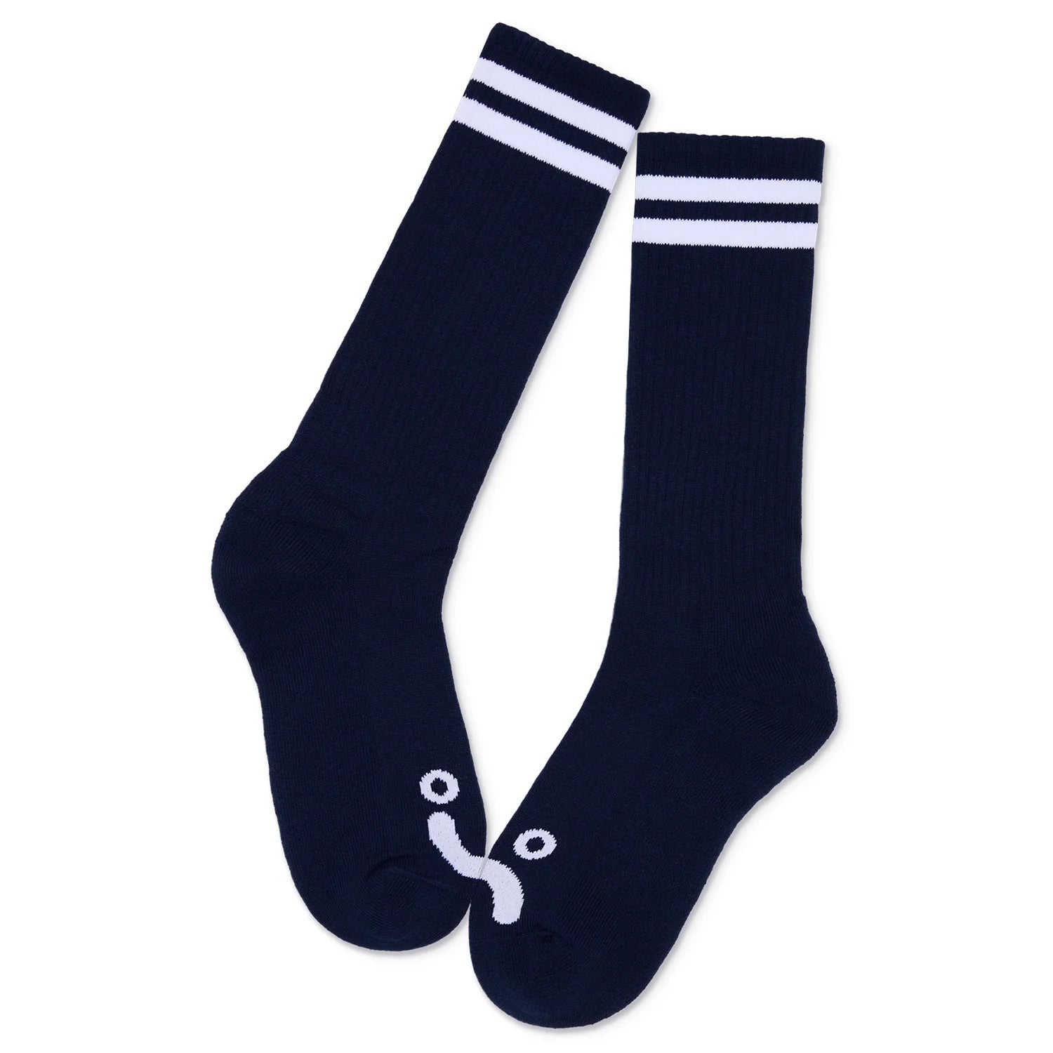 Polar Skate Co Long Rib Socks Happy Sad - Navy/White