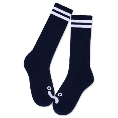 Polar Skate Co Long Rib Socks Happy Sad - Navy/White