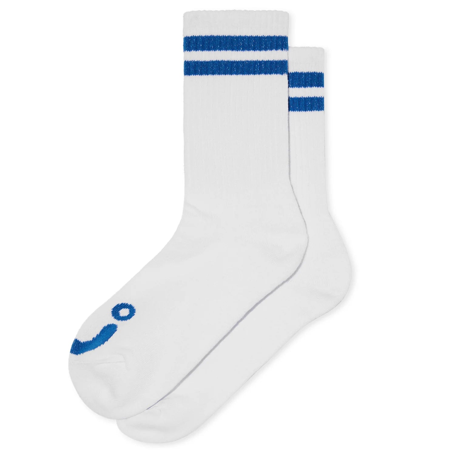 Polar Skate Co Long Rib Socks Happy Sad - White/Navy