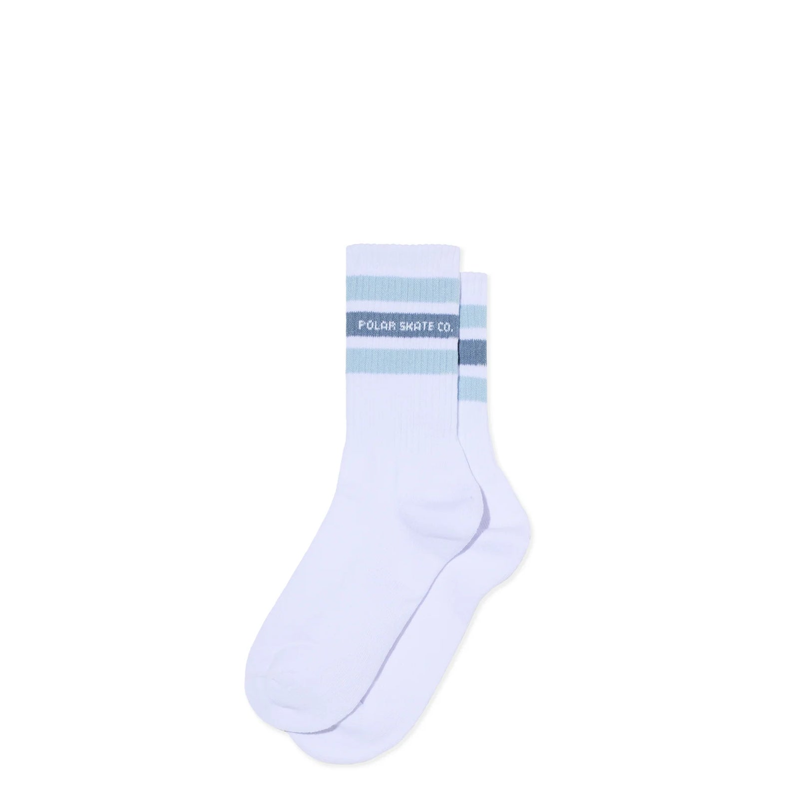 Polar Skate Co Rib Socks Fat Stripe - White/Light Blue