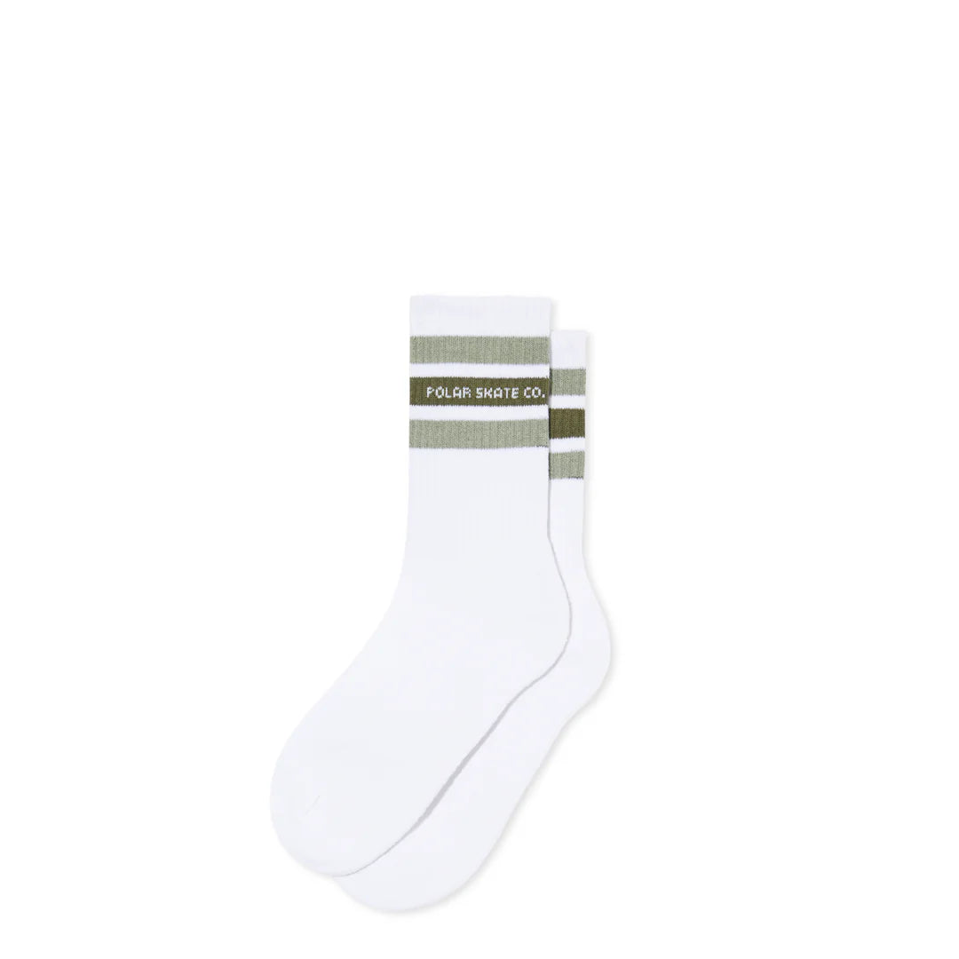 Polar Skate Co Rib Socks Fat Stripe - White/Sage