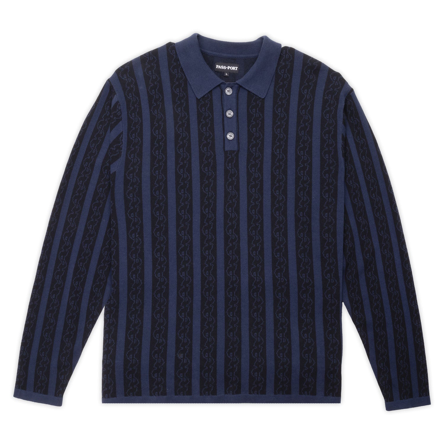 Pass~Port Pattoned Knit Polo Longsleeve - Navy