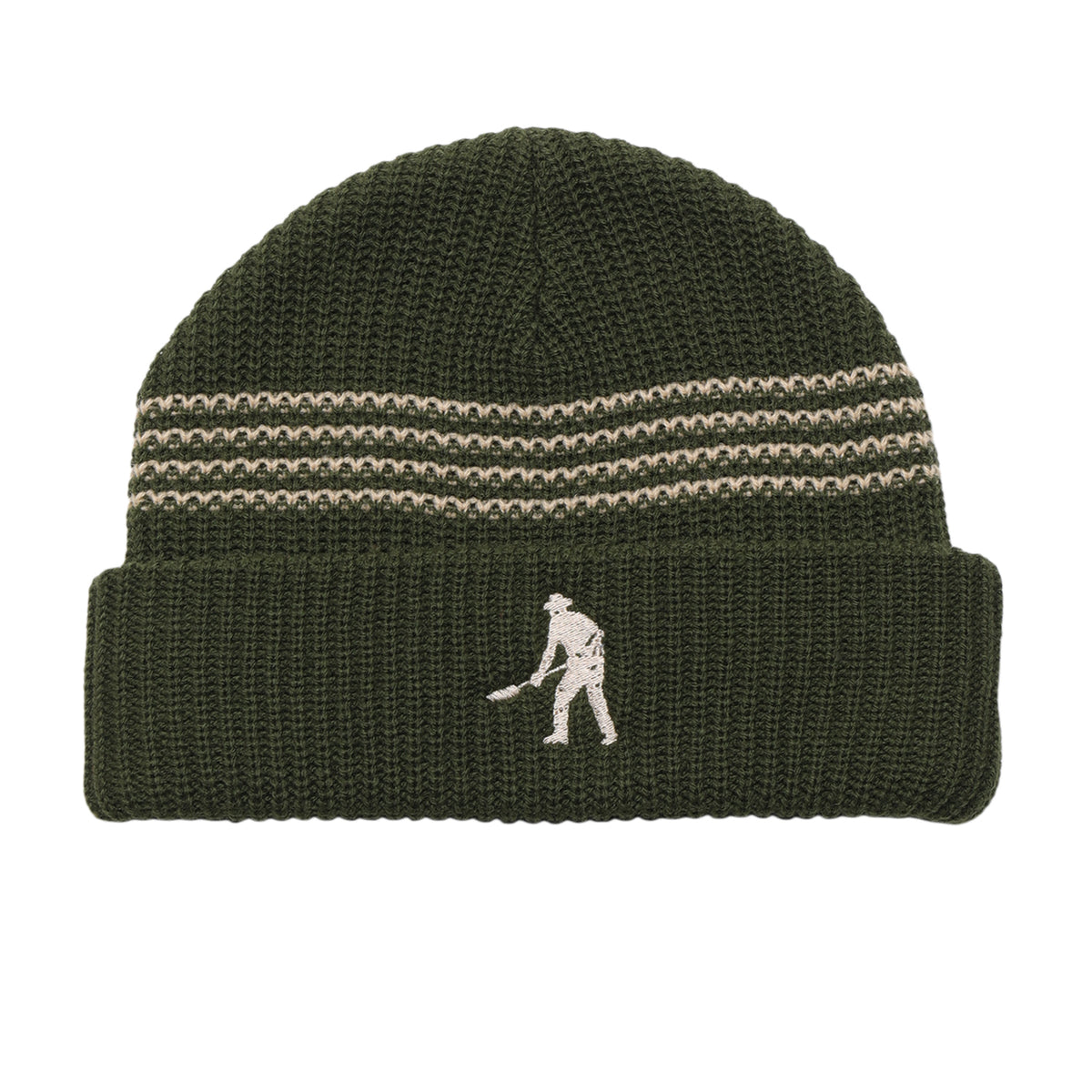 Pass~Port Digger Stripe Knit Beanie - Olive / Cream