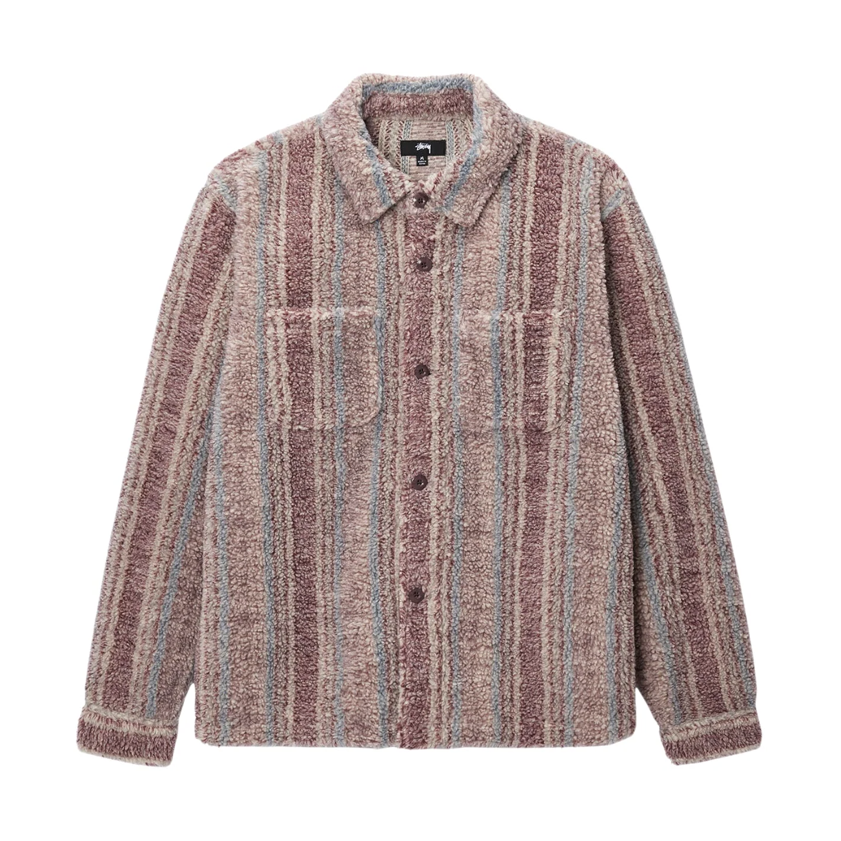 Stussy Stripe Sherpa Shirt - Berry - 35th North