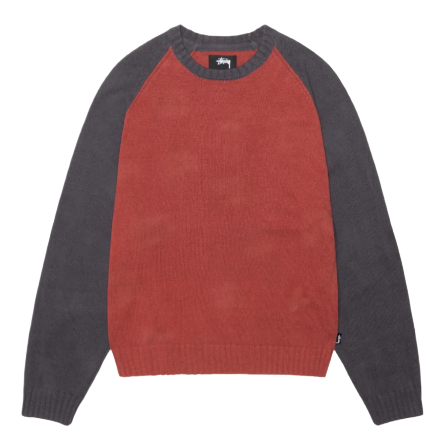 Stussy Colorblocked Raglan Knit Crew - Brick