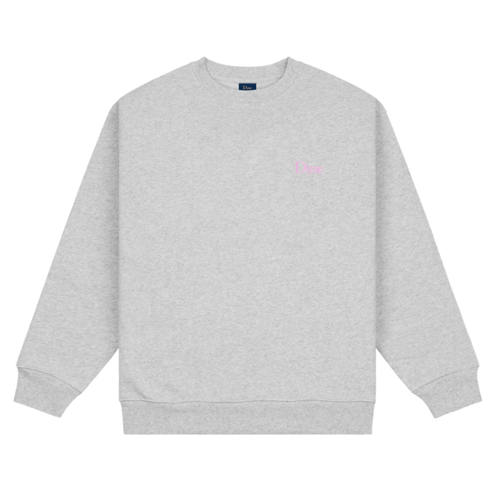 Dime Classic Small Logo Crewneck - Heather Grey (Pink Embroidery)