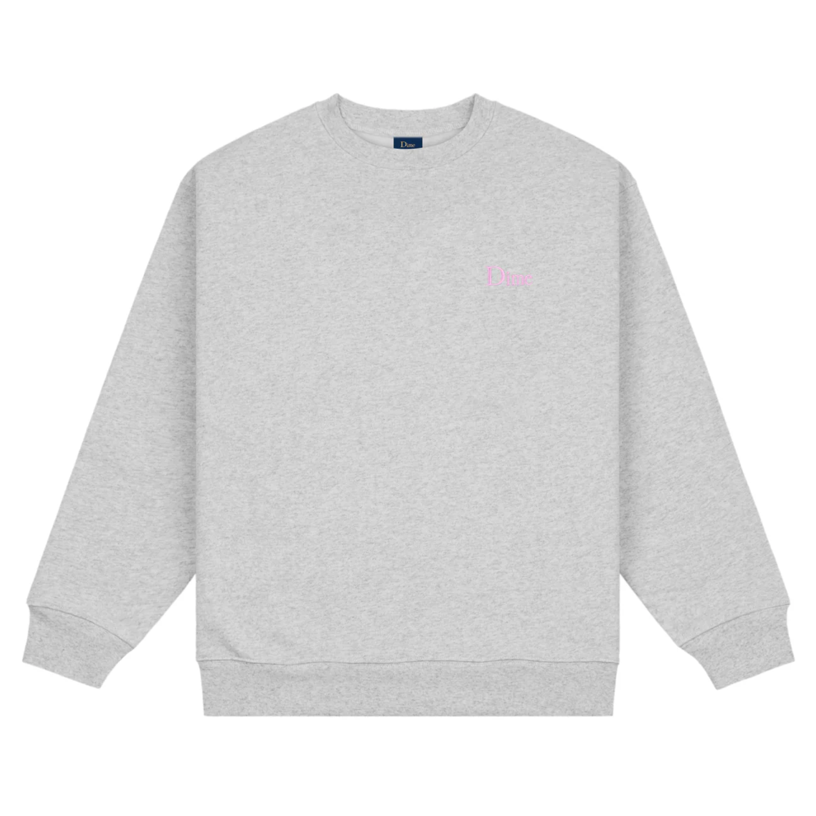 Dime Classic Small Logo Crewneck - Heather Grey (Pink Embroidery)
