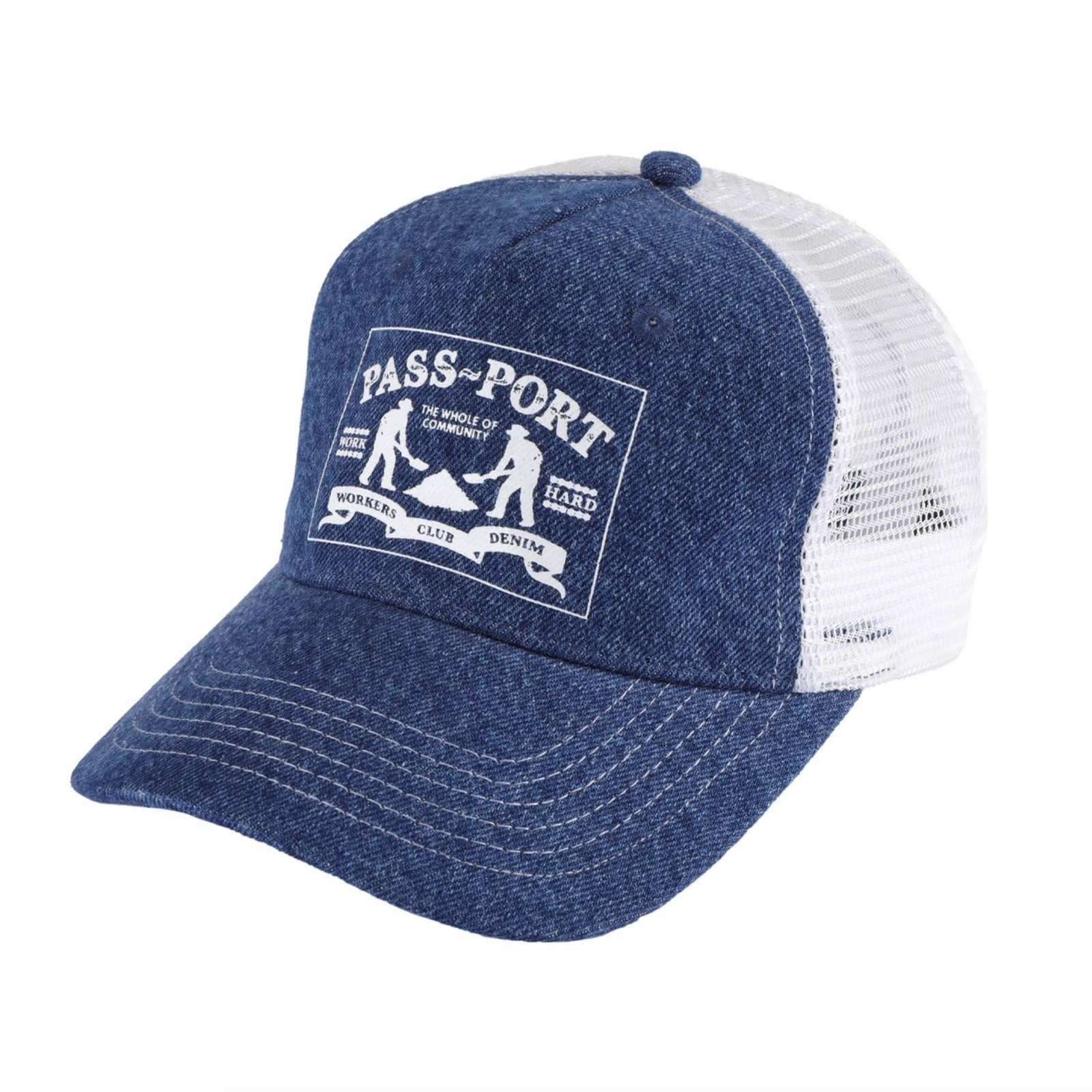 Pass~Port Workers Club Denim Packers Trucker Cap - Washed Dark Indigo
