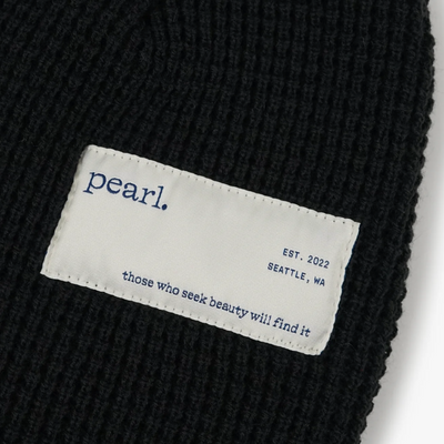 Pearl Hidden Label Waffle Beanie - Black