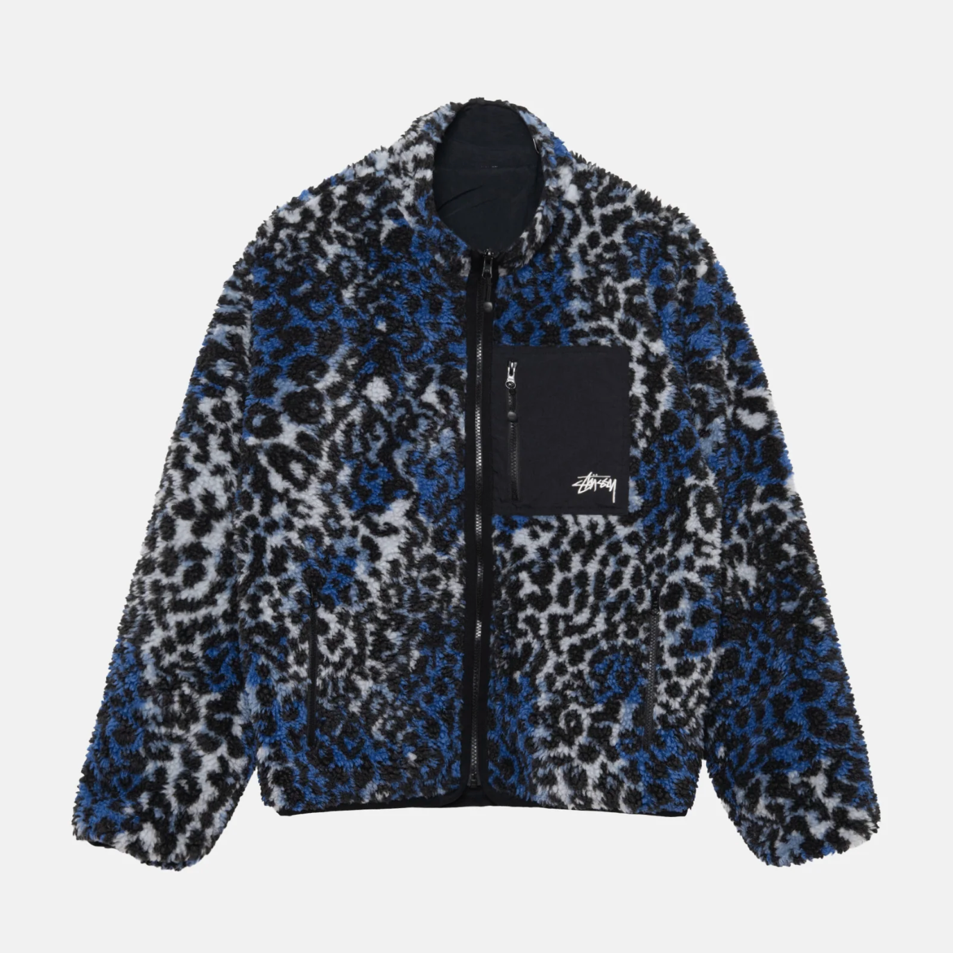 Stussy Sherpa Reversible Jacket - Blue Leopard