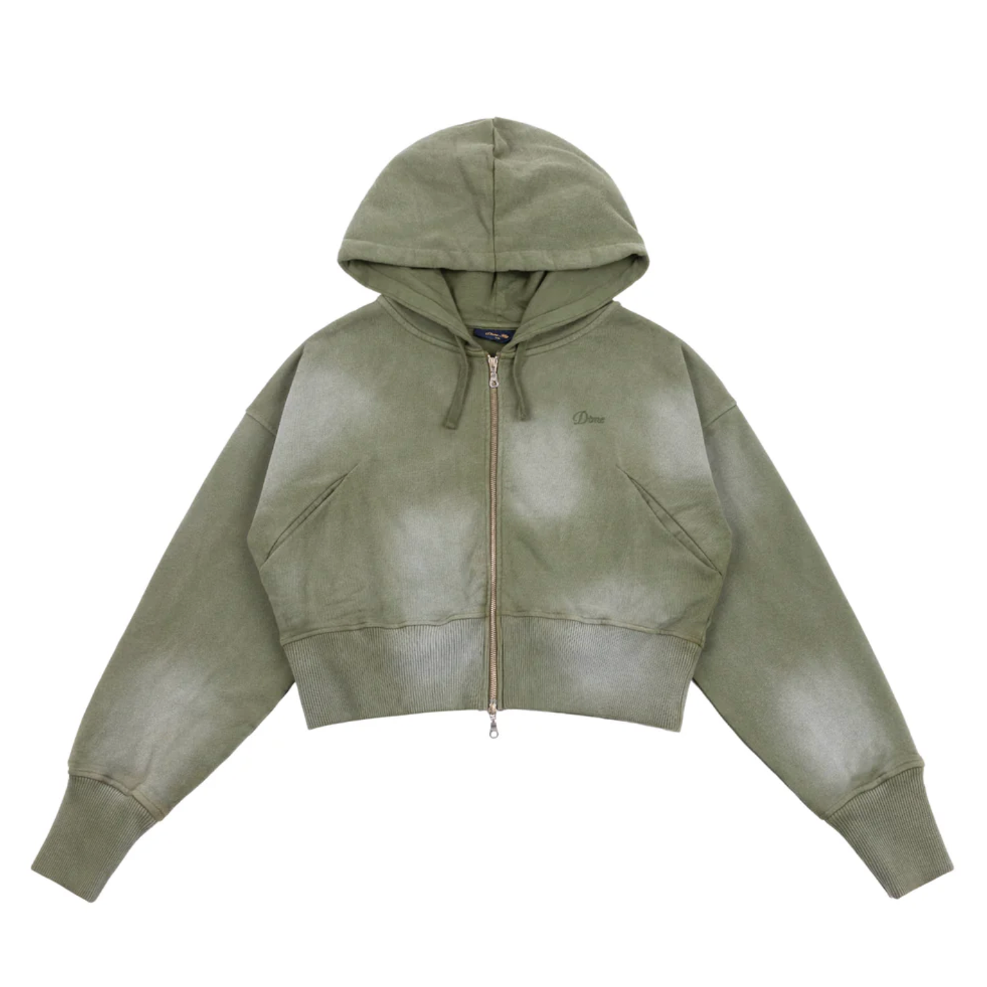 Dime Cropped Zip Hoodie - Green Washed