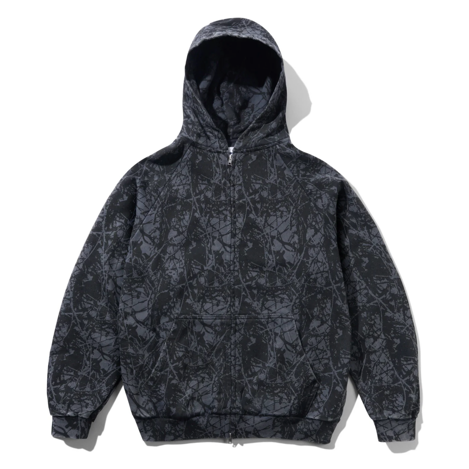 Butter Goods Woods Camo Zip-Thru Hoodie - Washed Black