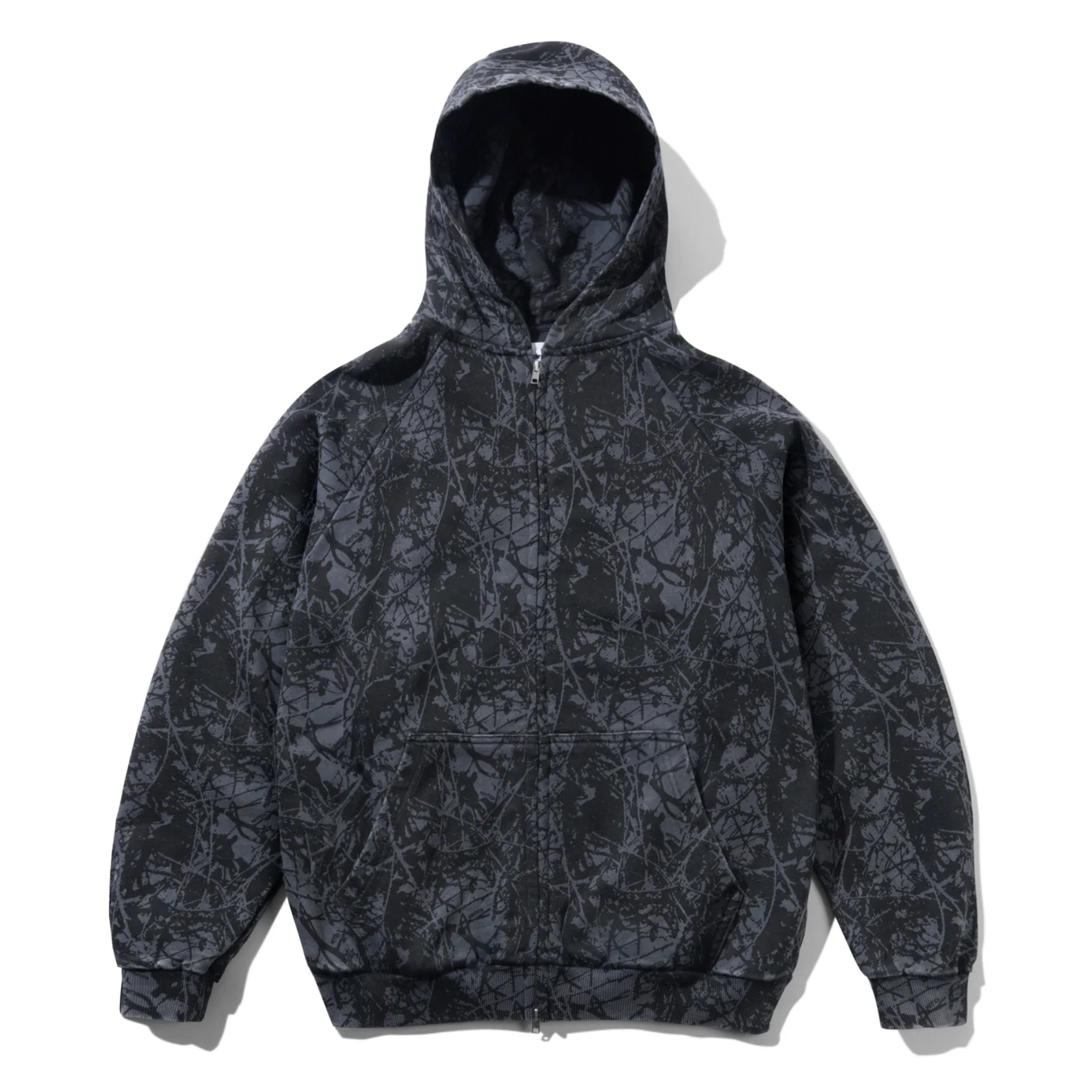 Butter Goods Woods Camo Zip-Thru Hoodie - Washed Black