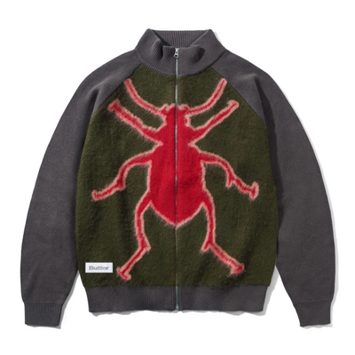 Butter Goods Beetle Zip-Thru Knit Sweater - Olive