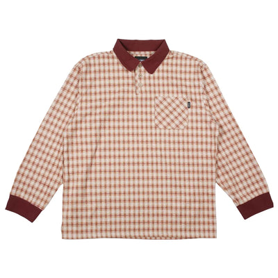 Theories E.S.P. Long Sleeve Polo - Peach & Burgundy