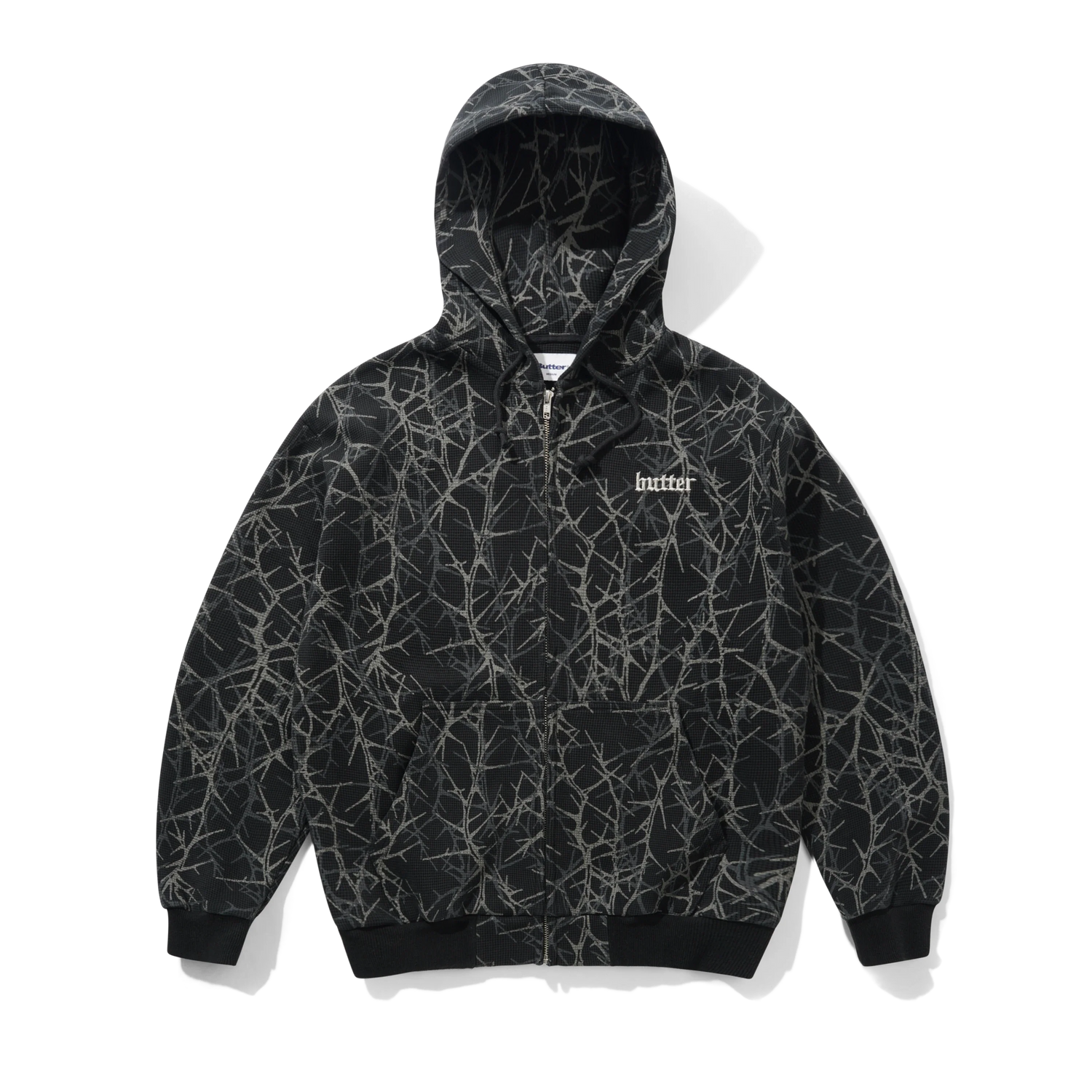 Butter Goods Thorn Camo Waffle Zip-Thru Hood - Black
