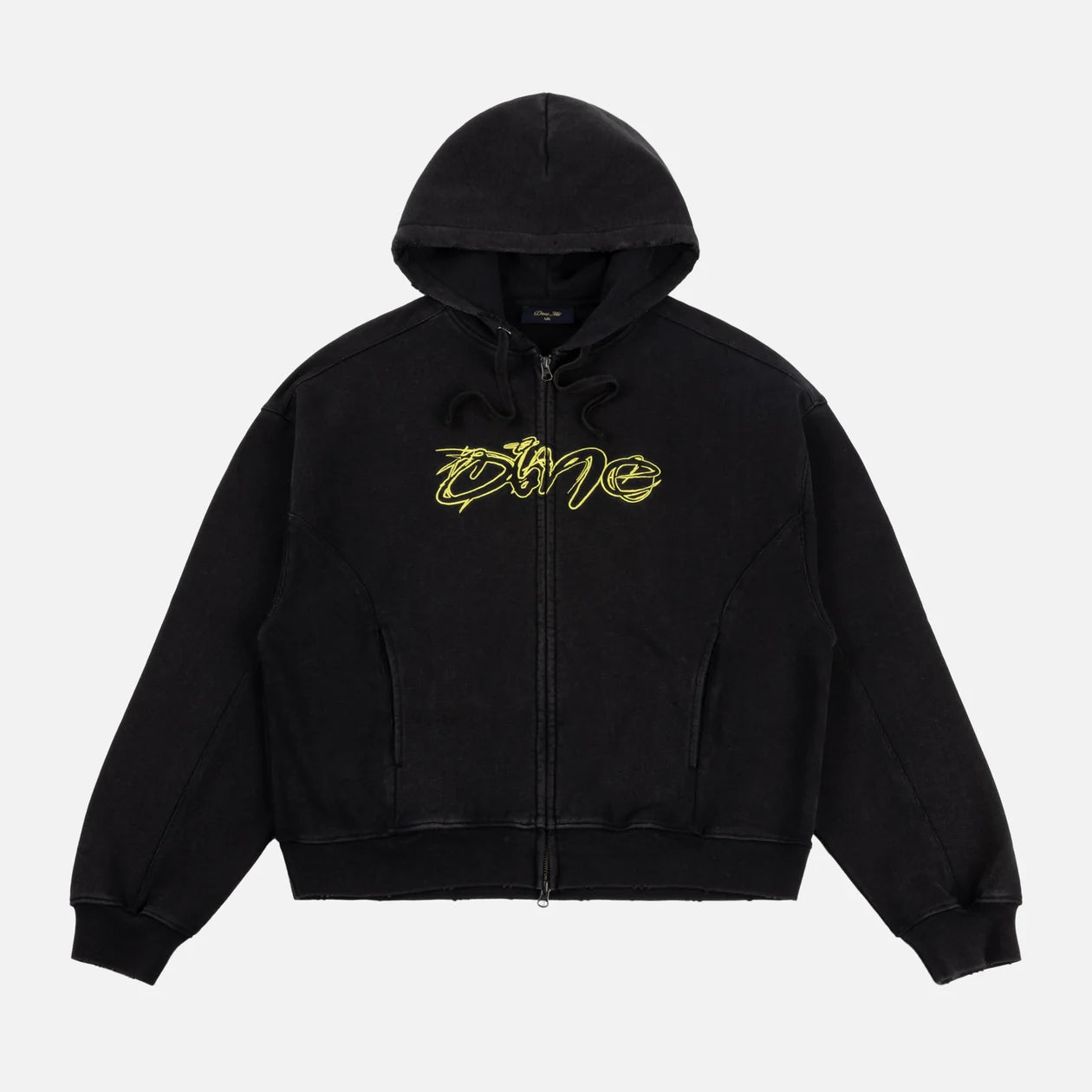 Dime Distressed Terry Zip Hoodie - Acid Black