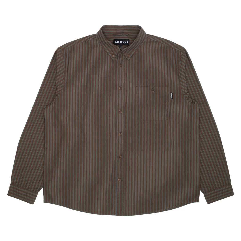 GX1000 Long Sleeve Button Down Shirt - Brown Stripe