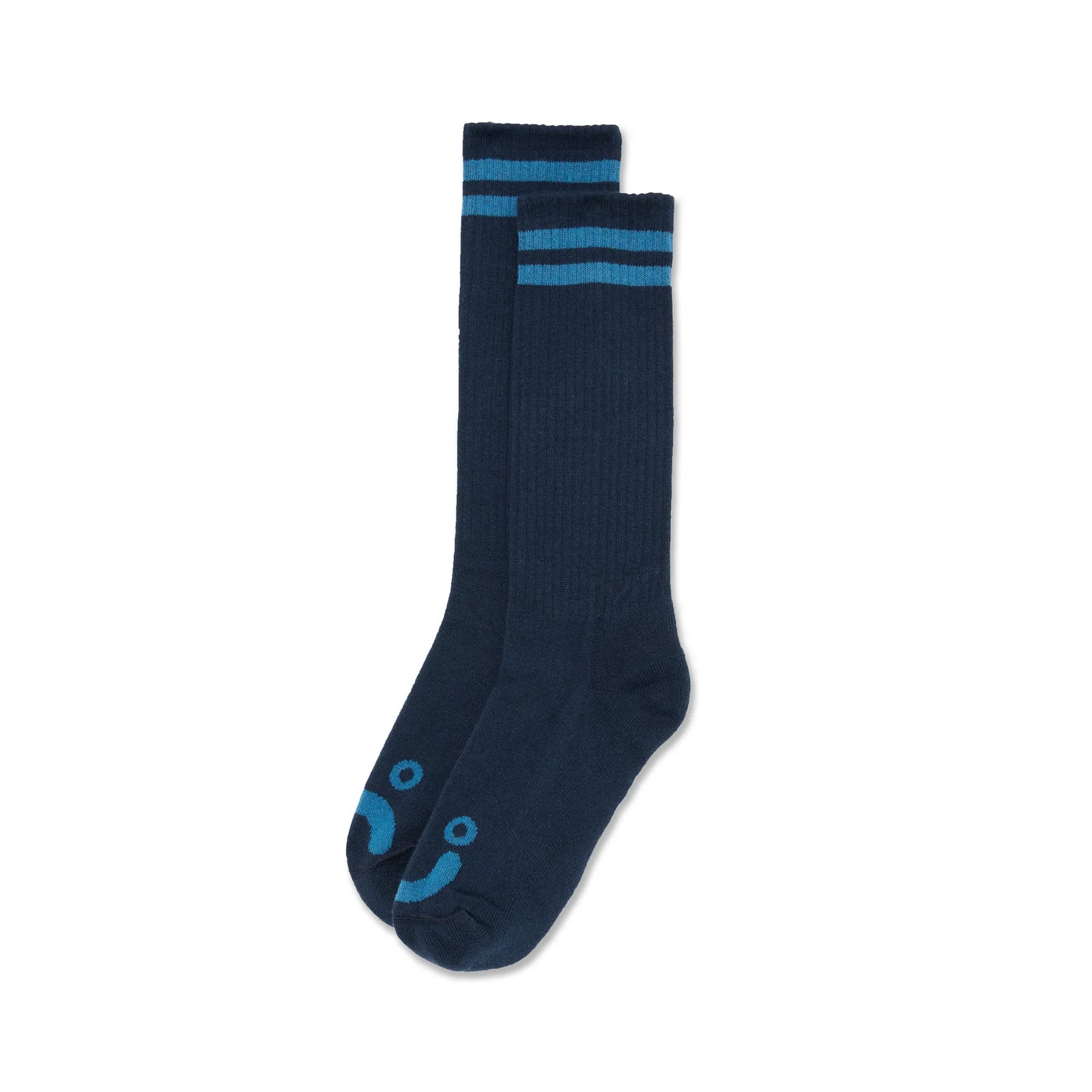 Polar Skate Co Happy Sad Long Rib Socks - Dark Blue / Blue