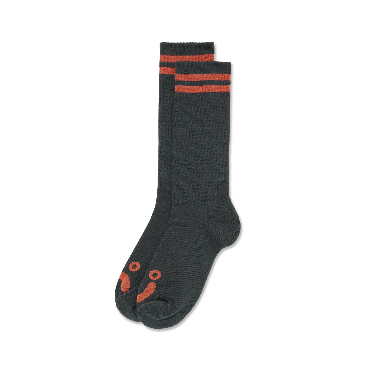 Polar Skate Co Happy Sad Long Rib Socks - Graphite / Orange