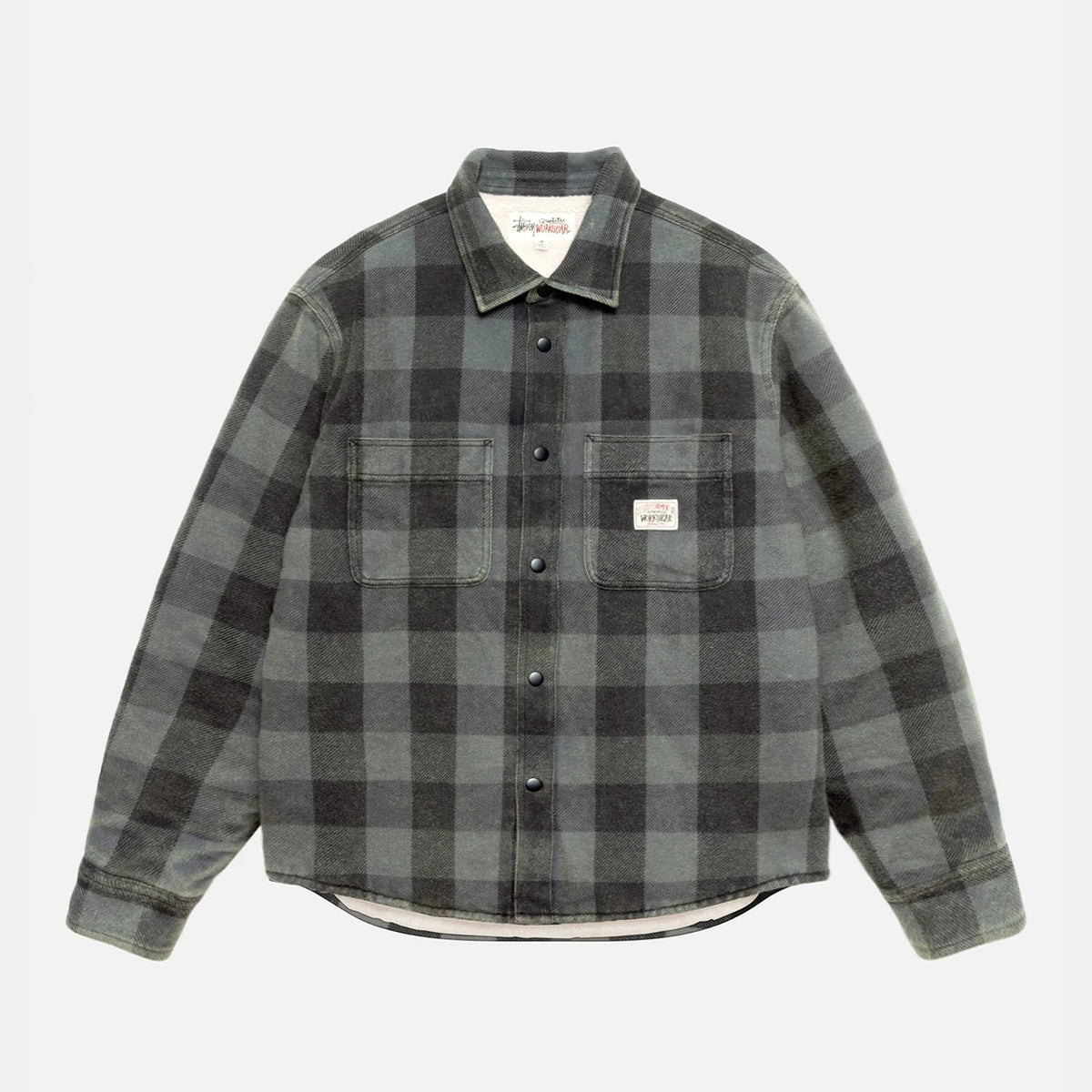 Stussy Sherpa Lined Buffalo Plaid Shirt -  Grey