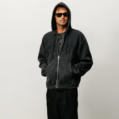 Stussy Faded Graphic Zip Hood - Black