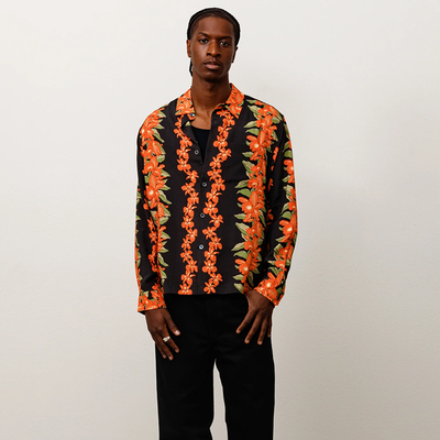 Stussy Hawaiian Floral LS Shirt - Black