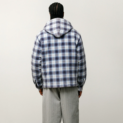 Stussy Zip Hooded Plaid Shirt - Blue
