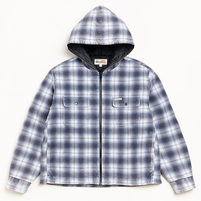 Stussy Zip Hooded Plaid Shirt - Blue