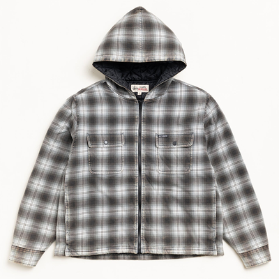 Stussy Zip Hooded Plaid Shirt - Charcoal