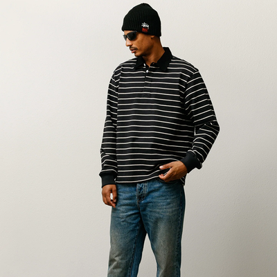 Stussy Pin Striped Rugby - Black