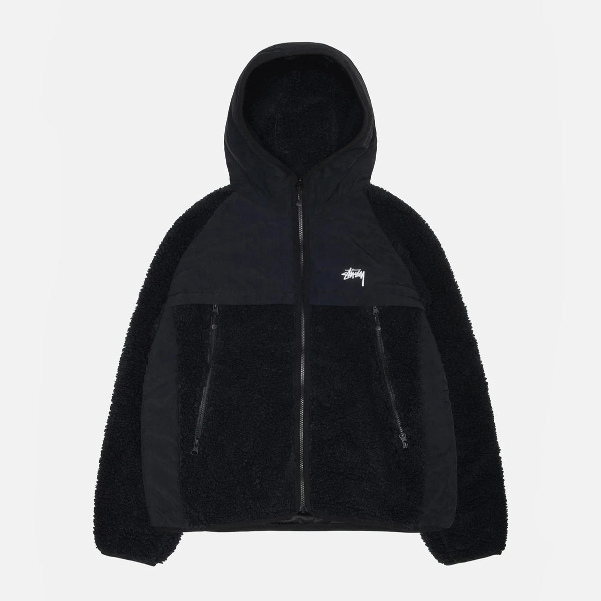 Stussy Sherpa Paneled Hooded Jacket - Black