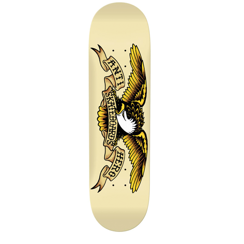 Antihero Classic Eagle skateboard deck in 8.62 inches with bold eagle graphic on natural wood finish.