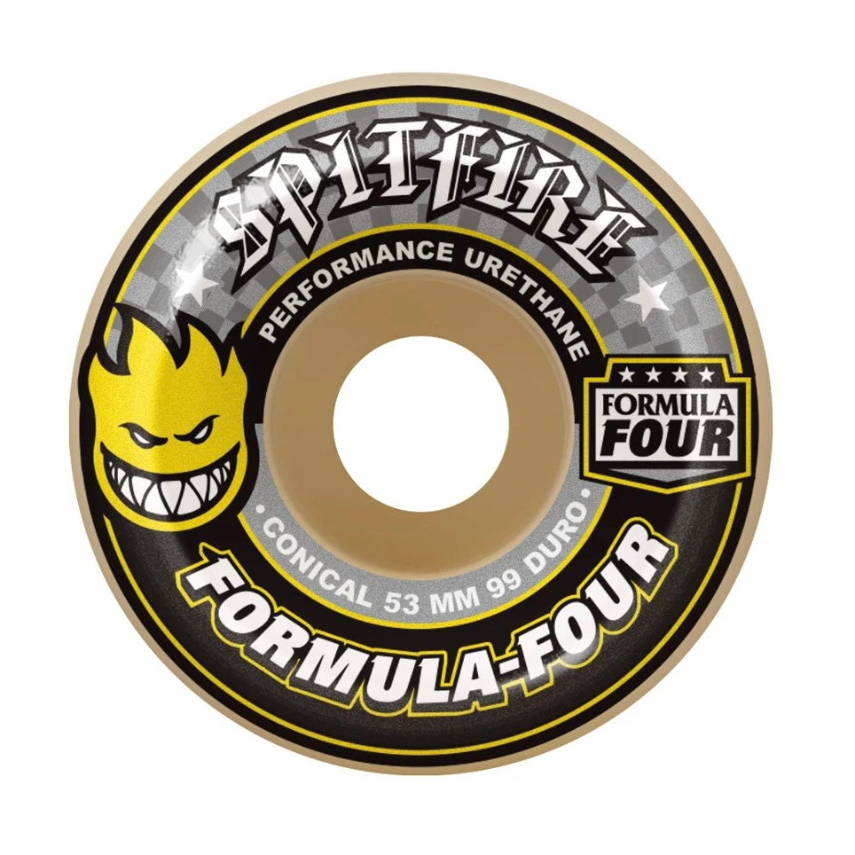 Spitfire Formula Four Wheels CONICAL 99 Yellow Print - Assorted Sizes